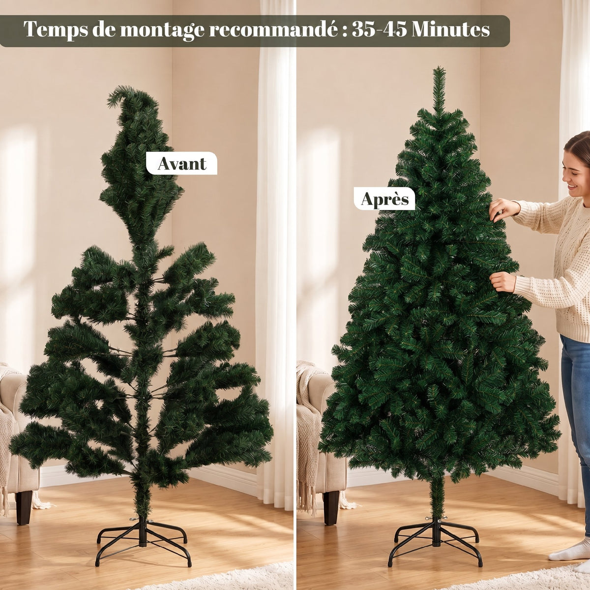 Sapin de Noël Artificiel 180 cm, Arbre de Noël avec 700 Pointes de Branches Articulées, Support Pliable en Acier, Vert-6