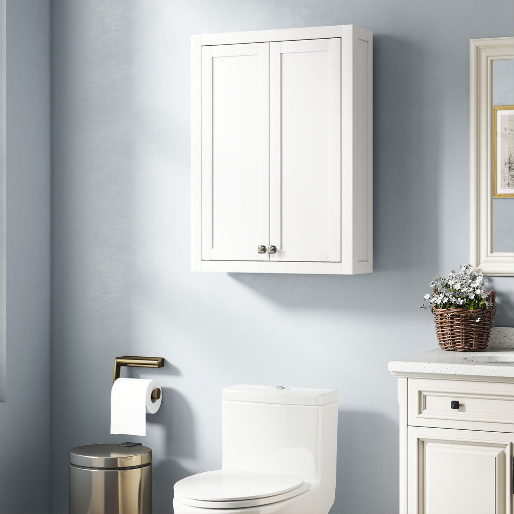 Armoire murale de salle de bain 3 niveaux, meuble de rangement suspendu  2 portes étagère réglable 61 x 20 x 84 cm blanc-1