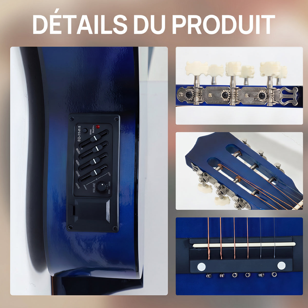 Pack guitare électrique kit guitare électrique avec sac, sangle, corde, médiators, câble, 96,5x35,8x8,5cm, bleu et noir-5