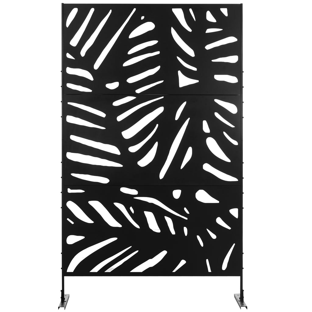 Panneau brise vue décoratif extérieur noir à motif végétal en métal - 122 x 45 x 198 cm-6