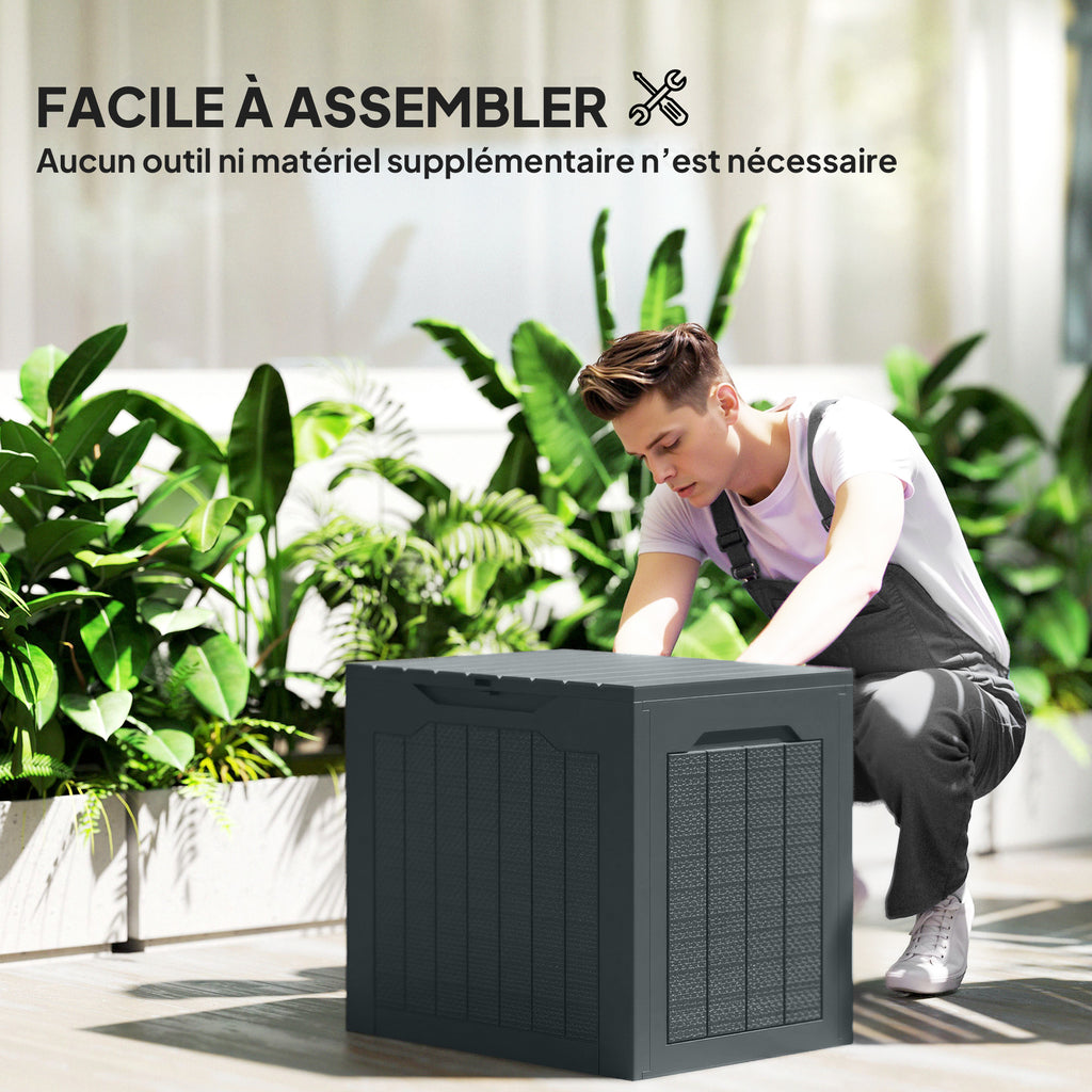 Coffre de rangement extérieur 97L avec poignées encastrées, malle de rangement extérieur étanche 56x41x50cm, gris foncé-3