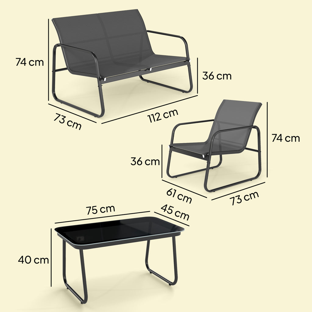 Salon de jardin 4 pièces avec canapé, fauteuils et table basse, gris foncé et noir-2