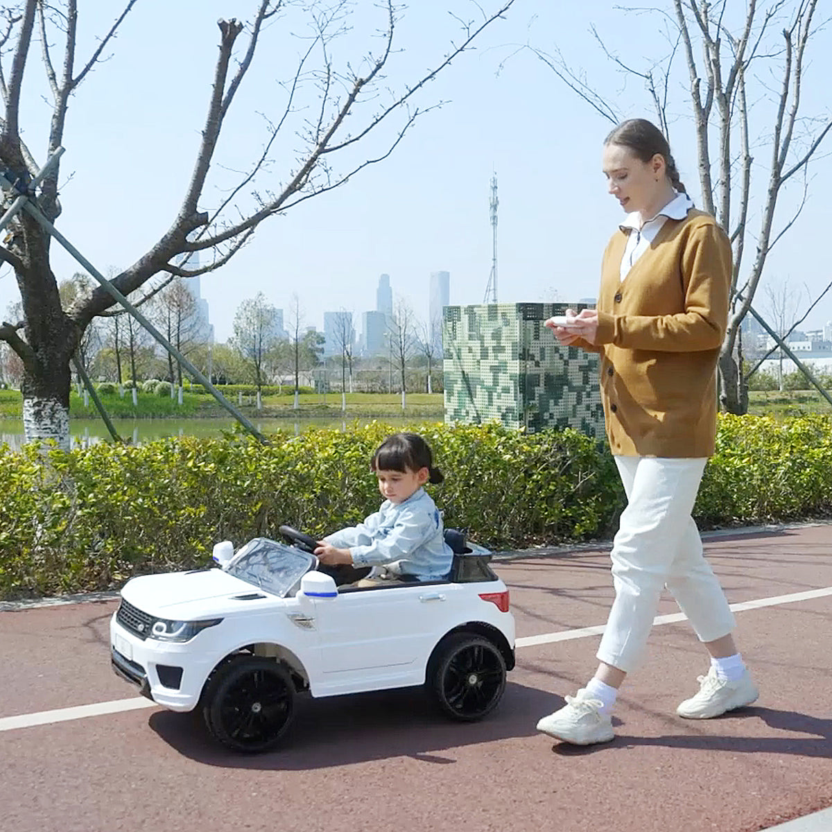 Voiture électrique enfants véhicule électrique 12 V, double moteurs, 3 à 5 km/h, blanc-8