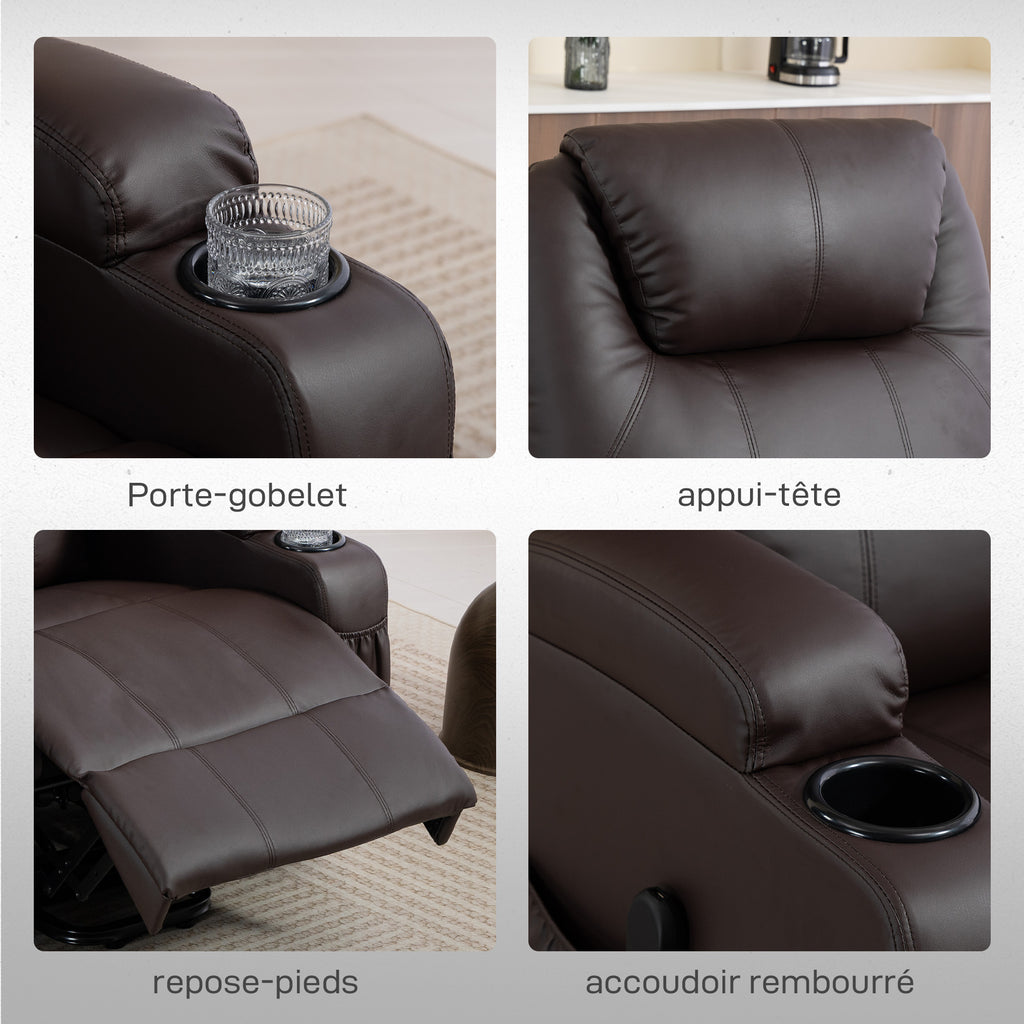 Fauteuil releveur électrique, fauteuil relax électrique, repose-pied, dossier inclinable, port USB, 83x95x107cm, marron-7