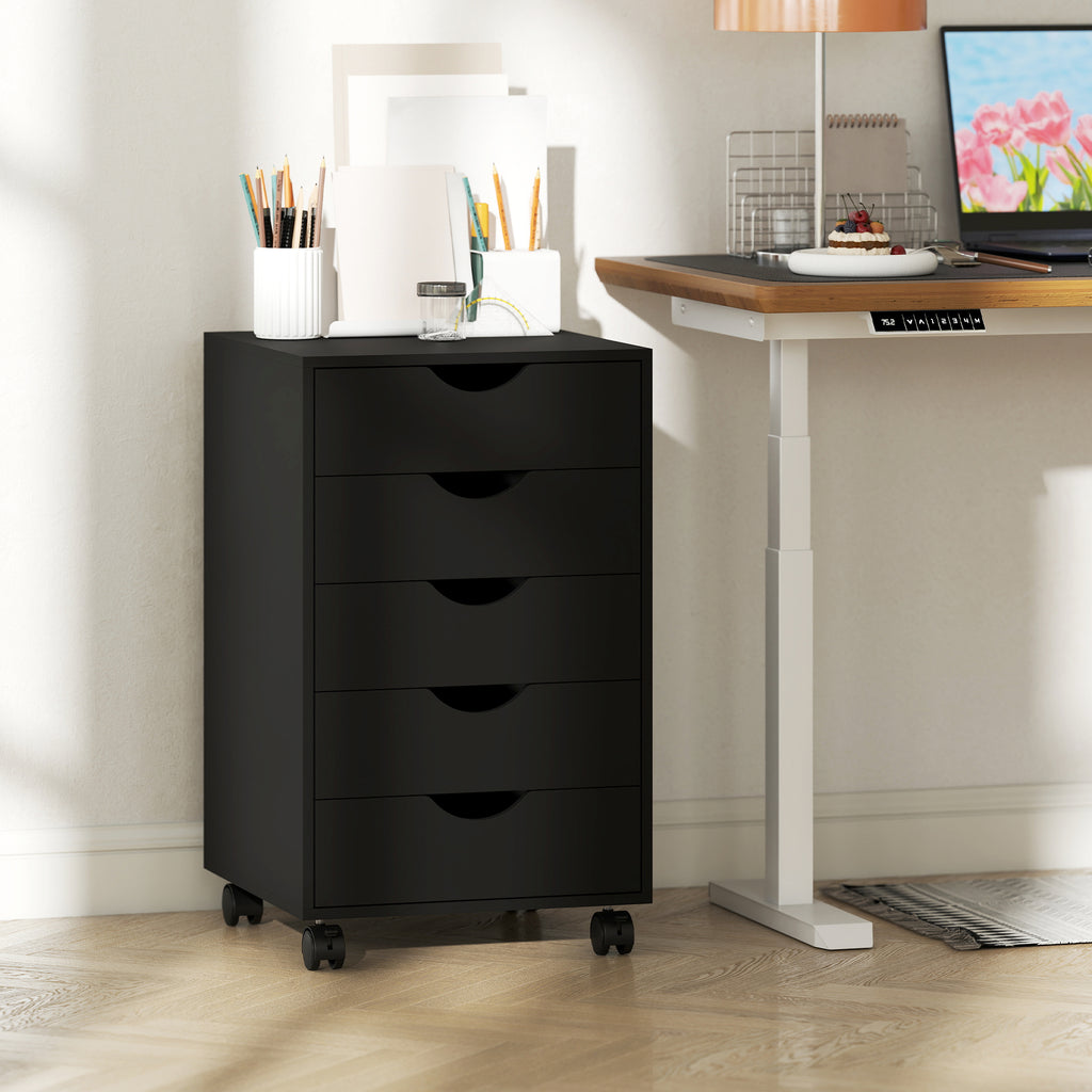 Caisson bureau mobile, meuble rangement bureau sur roulettes, 5 tiroirs, 40 x 40 x 67 cm, noir-7