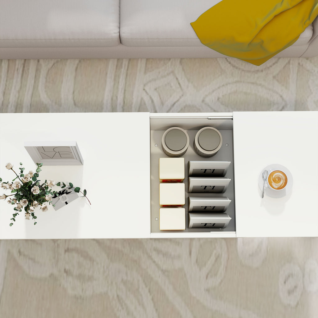 Table basse rectangulaire, table d'appoint plateau coulissant, rangement caché, étagère ouverte, 110 x 52 x 36 cm, blanc-7