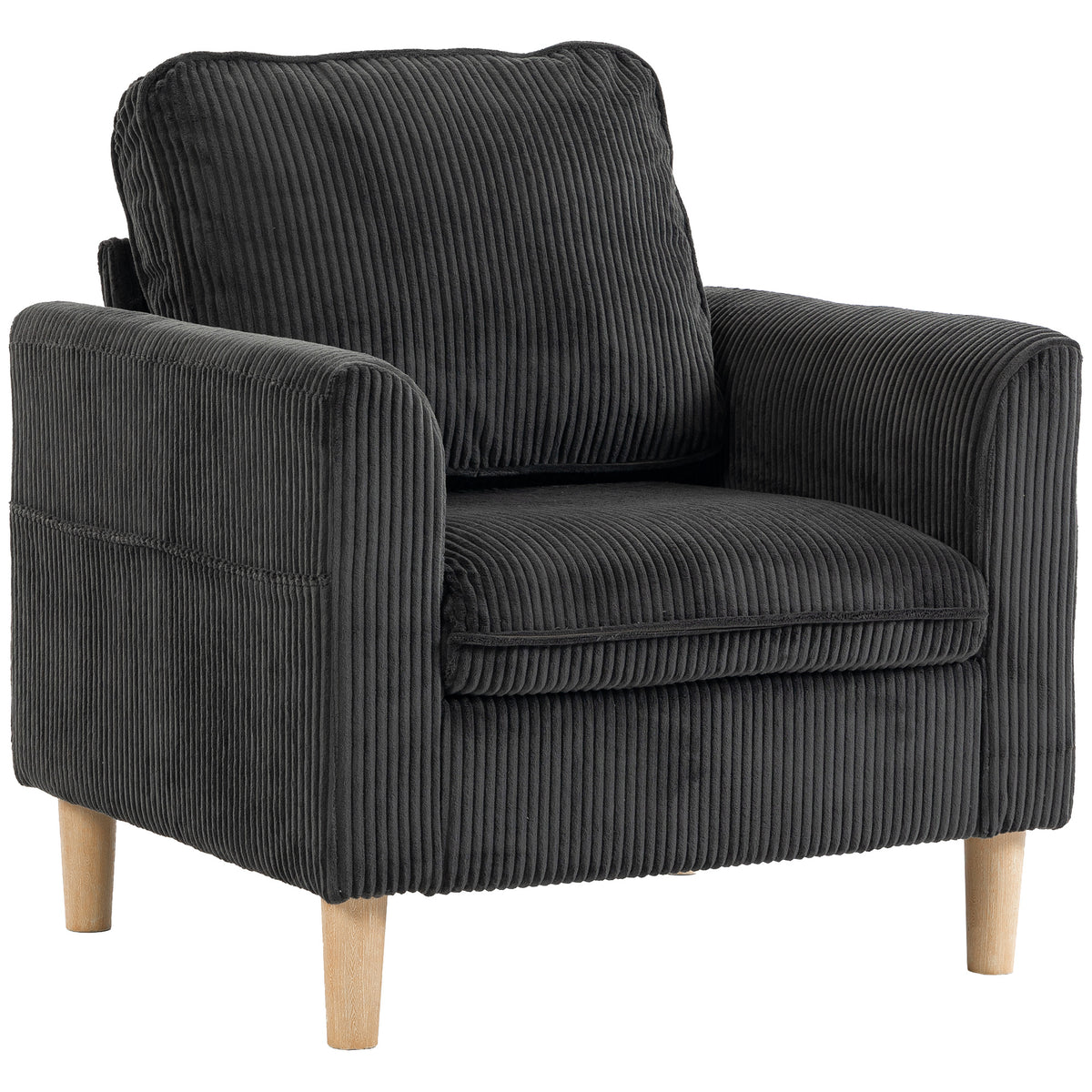 Fauteuil de salon en velours côtelé, canapé 1 place rembourré, assise large, coussin à ressorts, 83x74x87cm, Gris Foncé-0