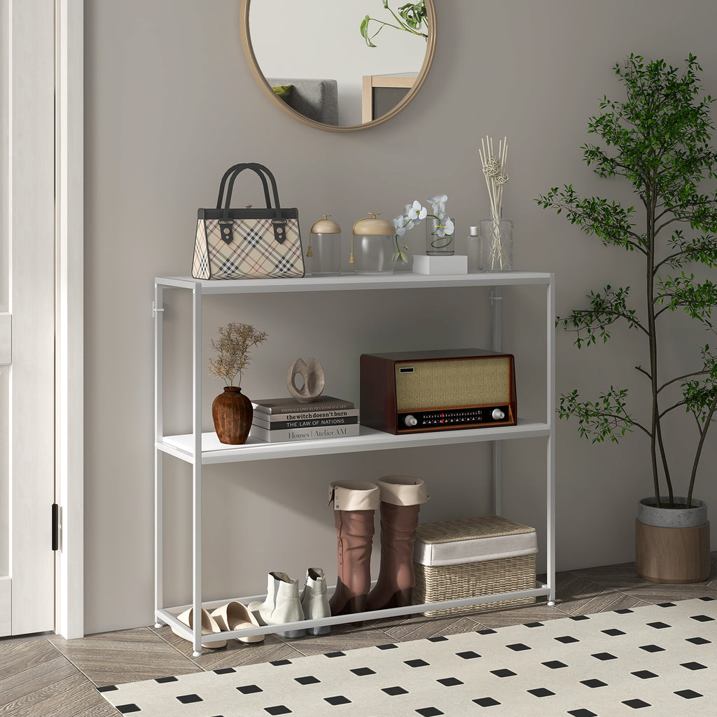 Table console en acier 2 étagères design moderne pour salon entrée couloir 100 x 30 x 87 cm blanc-1