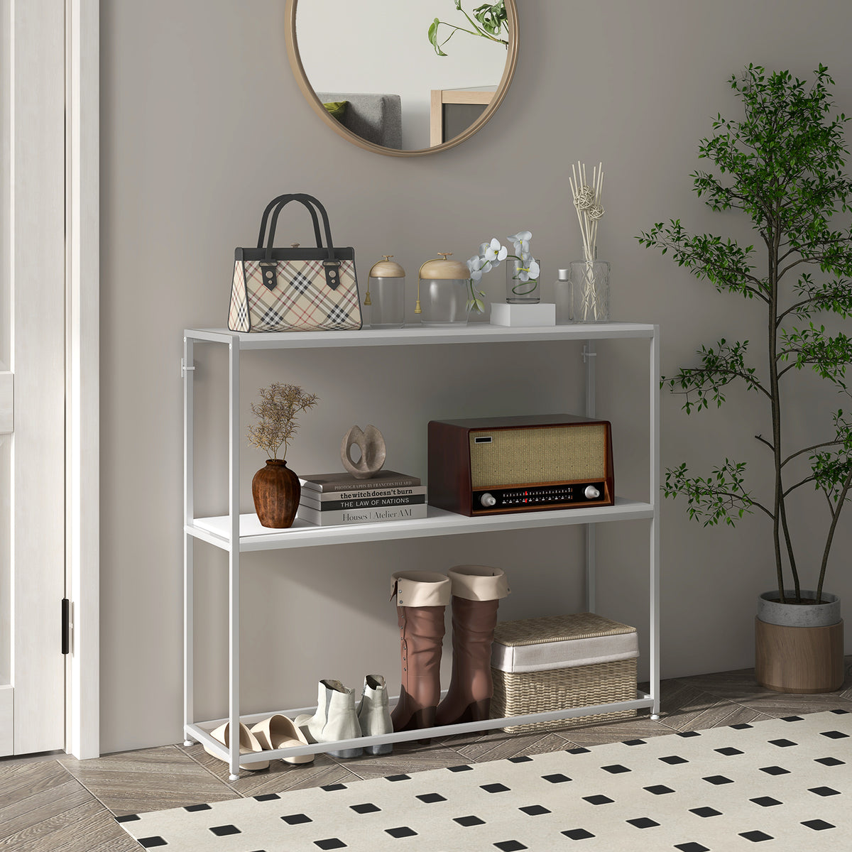 Table console en acier 2 étagères design moderne pour salon entrée couloir 100 x 30 x 87 cm blanc-1