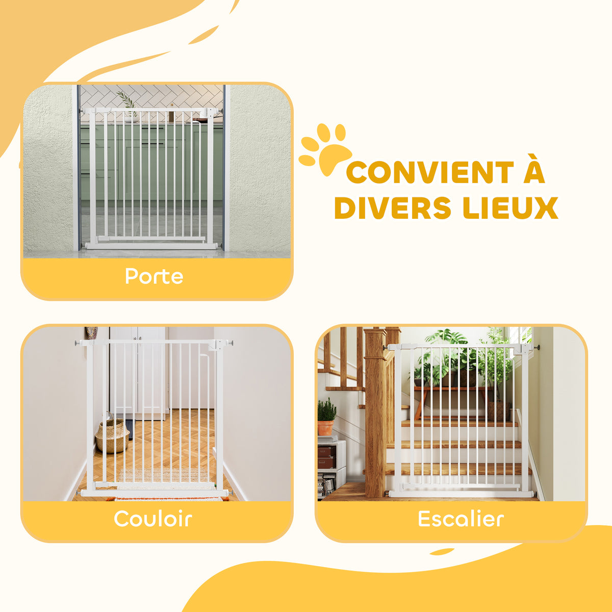 Barrière de sécurité pour chiens et bébés 76 à 80 cm avec extension fixation par pression sans perçage 76 à 80cm blanc-7