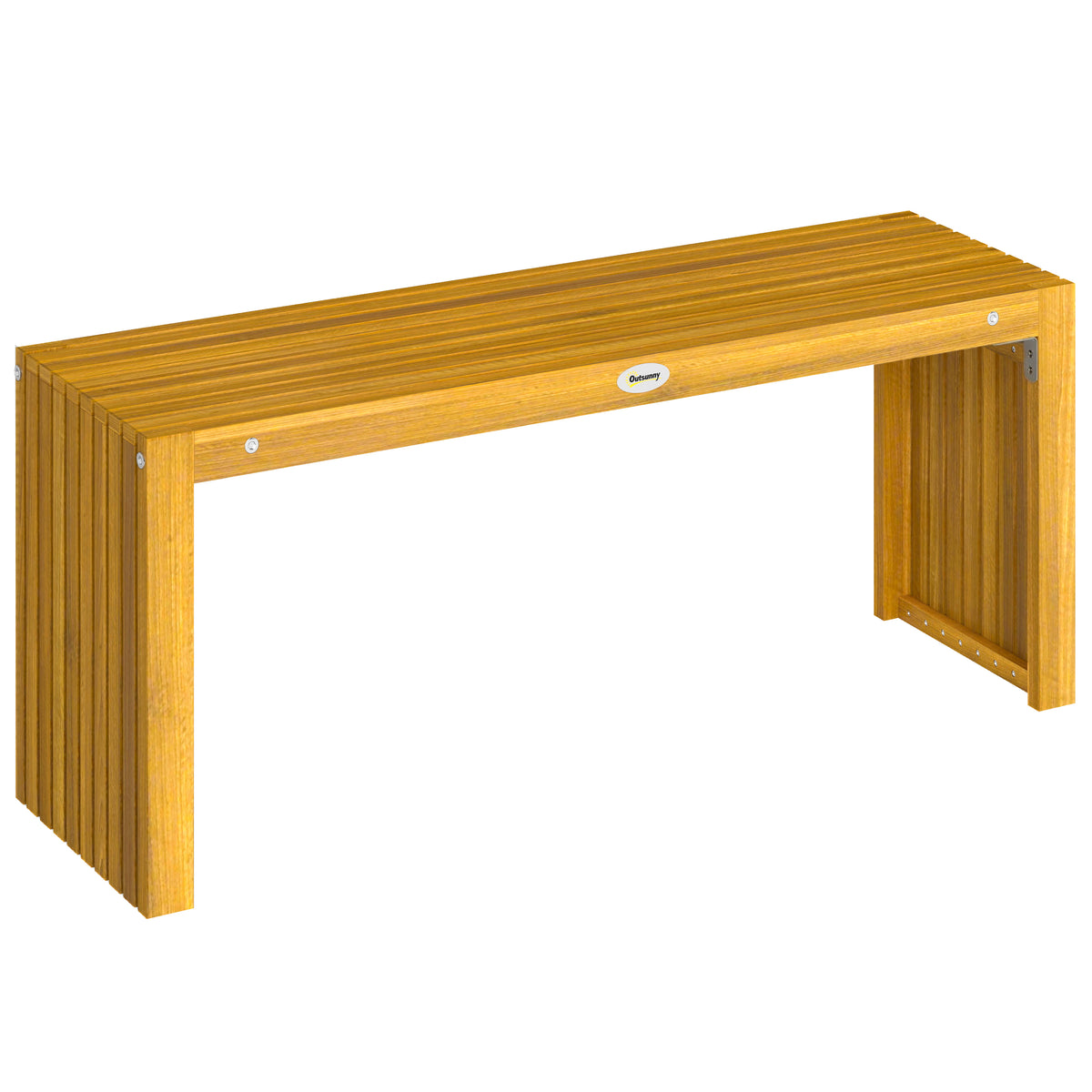Banc de Jardin en Bois d'Acacia sans Dossier 2 Places, Assise à Lattes Effet Bois, 110x30x45cm, Bois naturel-0