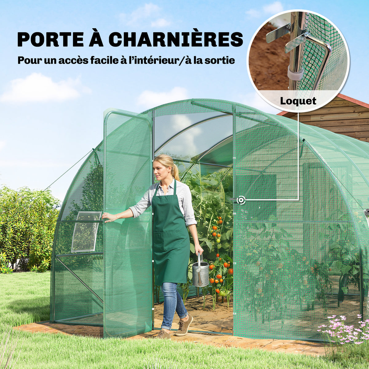 Serre tunnel de jardin 12m², serre de jardin tunnel 295x400x200cm porte et 8 fenêtres, bâche PE 140 g/m² vert-4