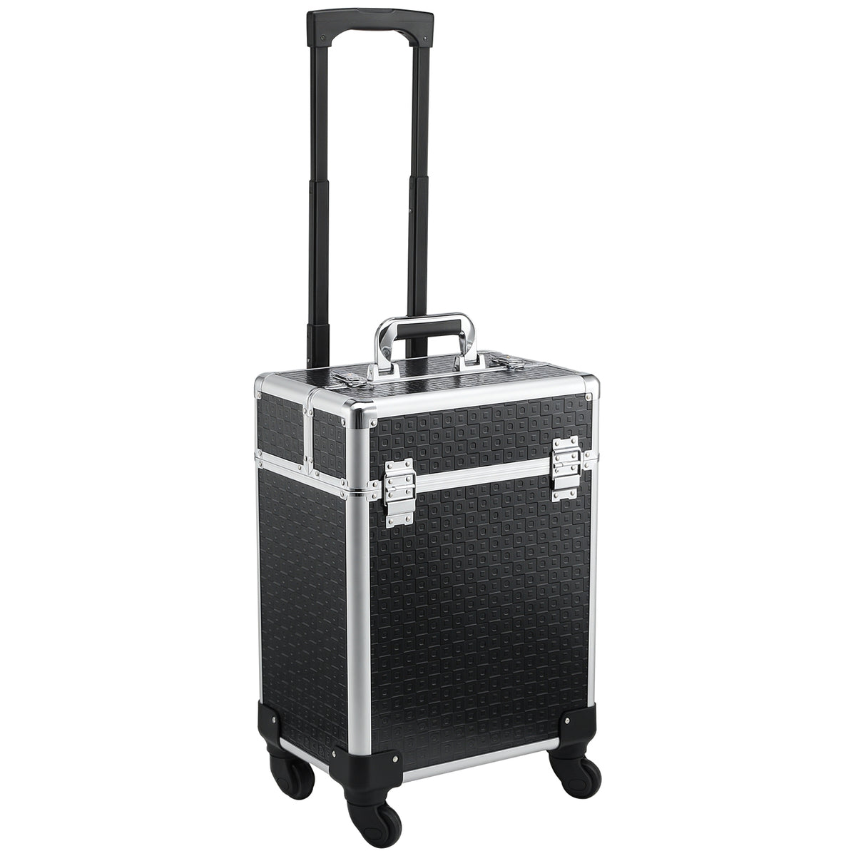 Valise trolley maquillage mallette cosmétique vanity poignée télescopique réglable 34L x 24l x 52H cm alu. noir-0