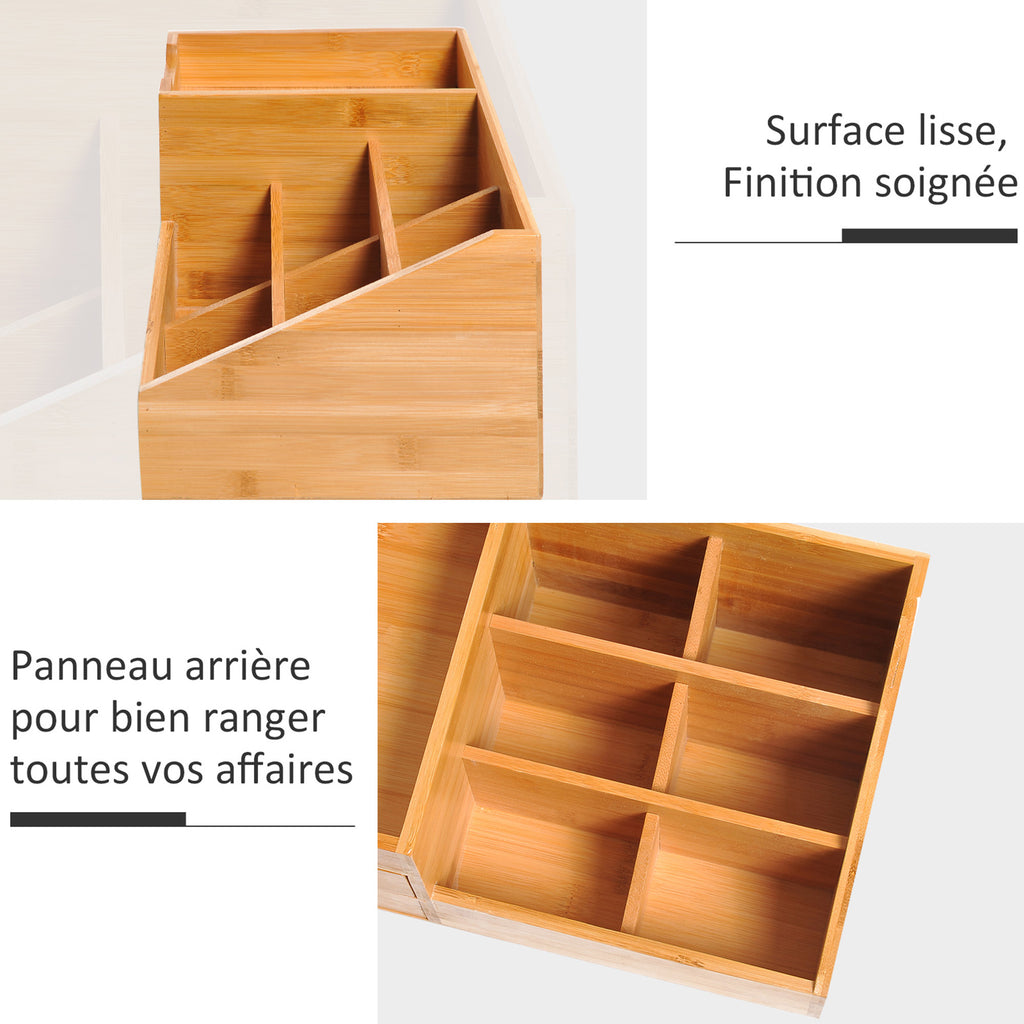 Lot de 2 boîtes de Rangement de Bureau - Organiseur de Bureau - 7 Compartiments, 2 tiroirs - Bambou Verni-5