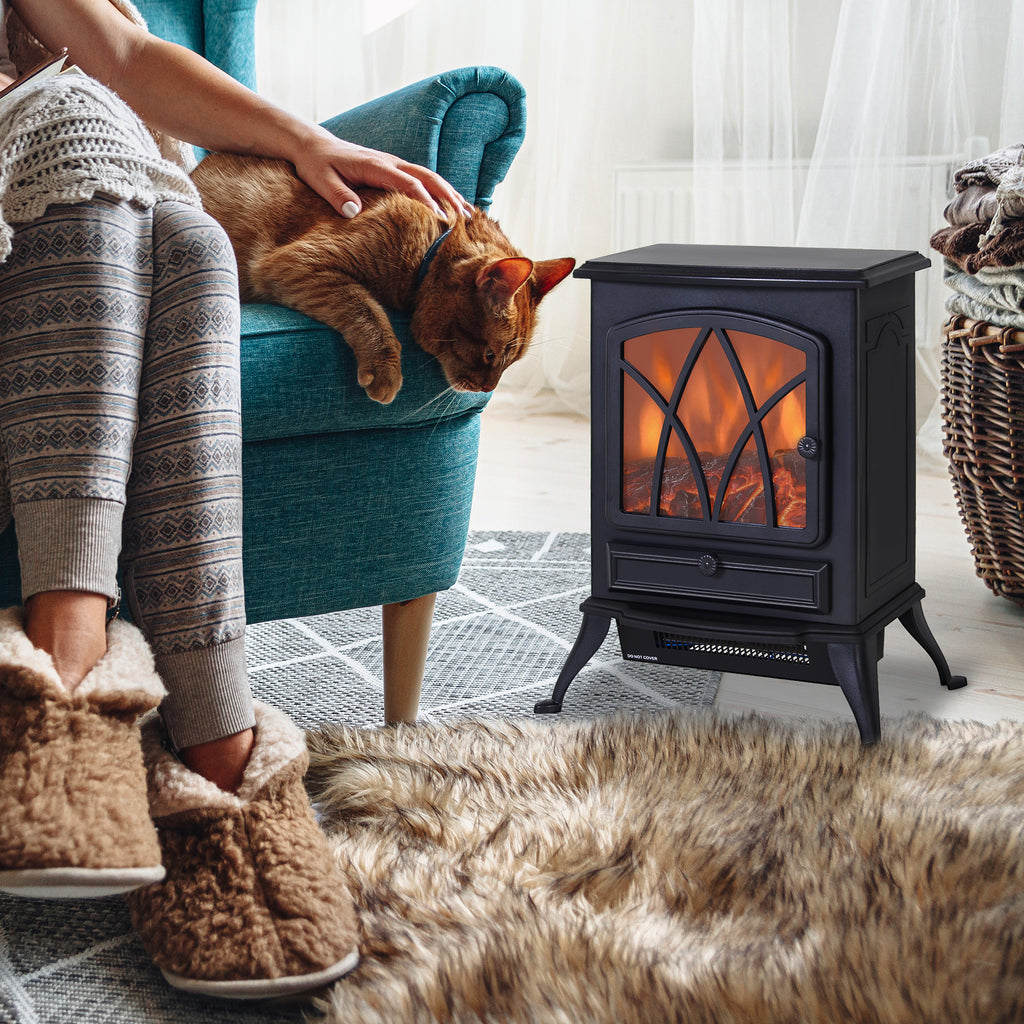 Cheminée électrique sur pied 1000/2000 W, fausse cheminée décorative avec effet flamme LED, protection contre la surchauffe, zone de couverture 15-30 m², noir-1