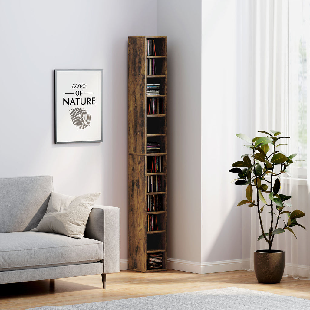 Rangements pour CD et DVD avec 12 compartiments, capacité max. 204 CD, 21 x 20 x 175 cm, brun rustique-8
