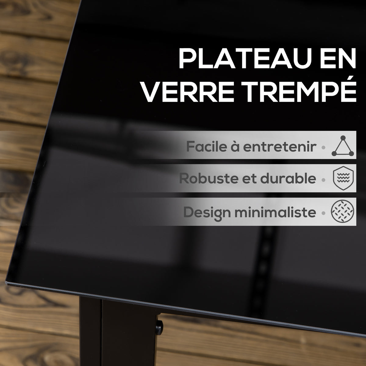 Table de jardin rectangulaire en aluminium et plateau en verre trempé - 6 personnes 150 x 90 x 74 cm noir-3
