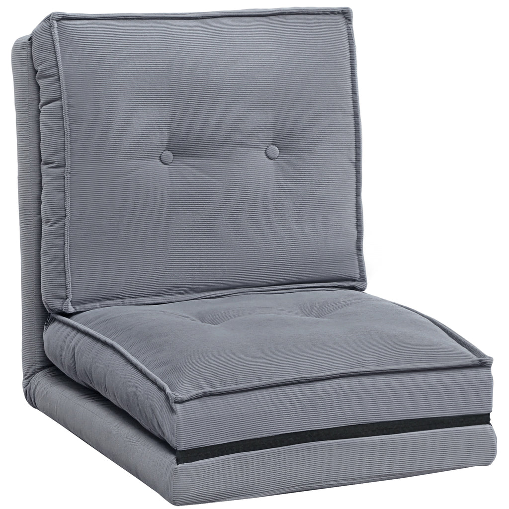 Fauteuil de sol pliable en velours côtelé, matelas de sol avec dossier réglable en 5 positions, 59 x 230 x 15 cm, gris-0