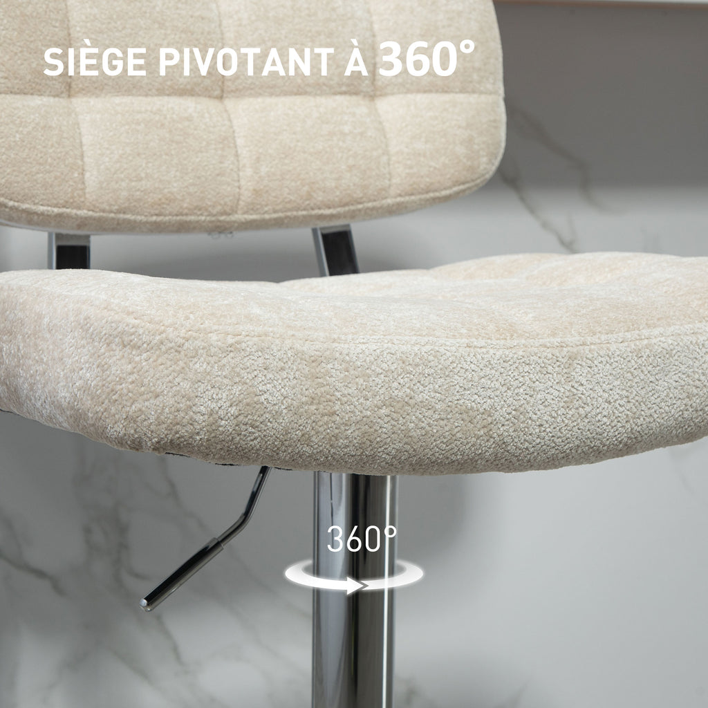 Lot de 2 tabourets de bar avec dossier, hauteur réglable et repose-pieds, cadre en acier, charge 120 Kg, beige-5
