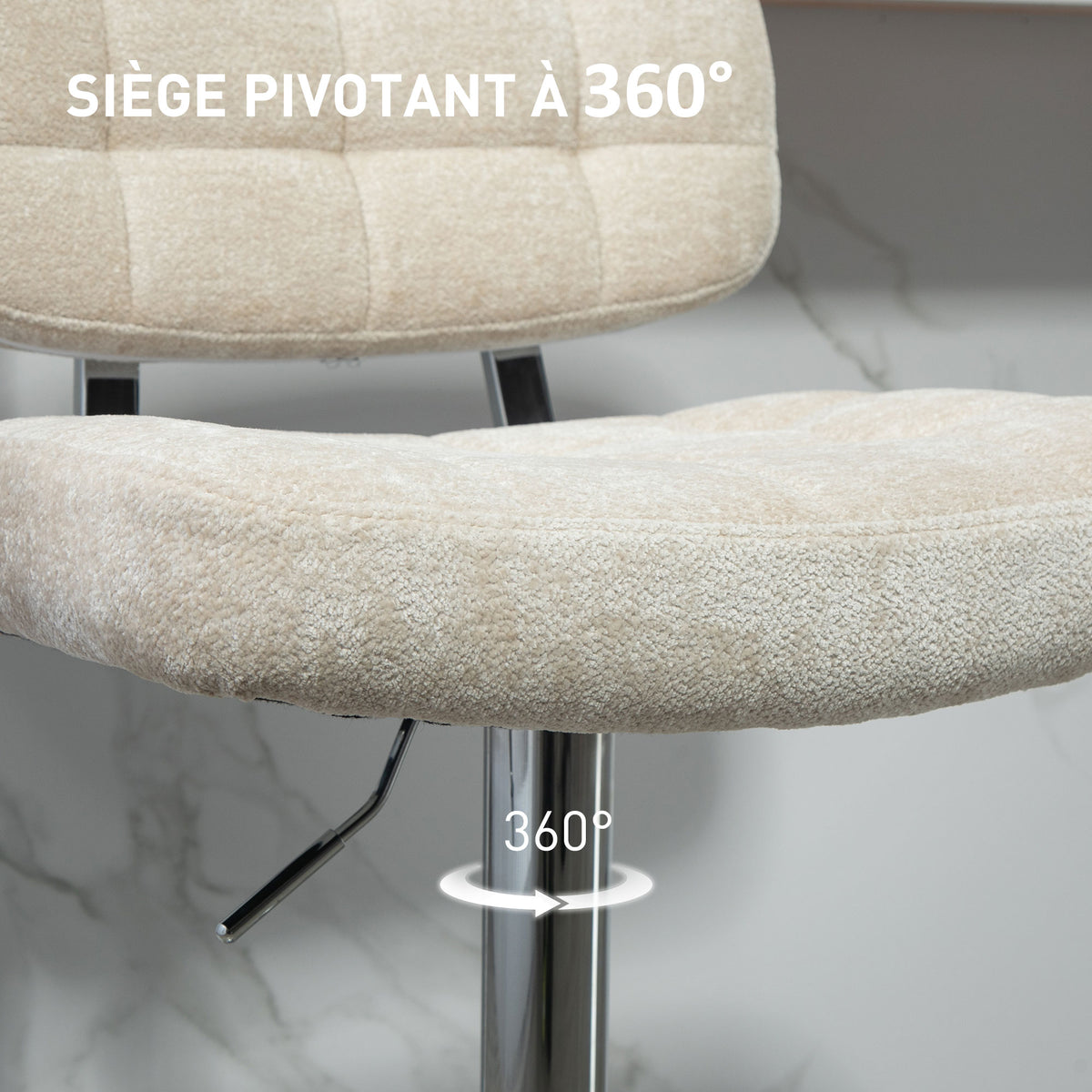 Lot de 2 tabourets de bar avec dossier, hauteur réglable et repose-pieds, cadre en acier, charge 120 Kg, beige-5