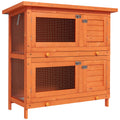 Clapier à lapin cage à lapin double niveau plateaux coulissants 4 portes verrouillables toit ouvrant 90L x 45l x 90H cm-0