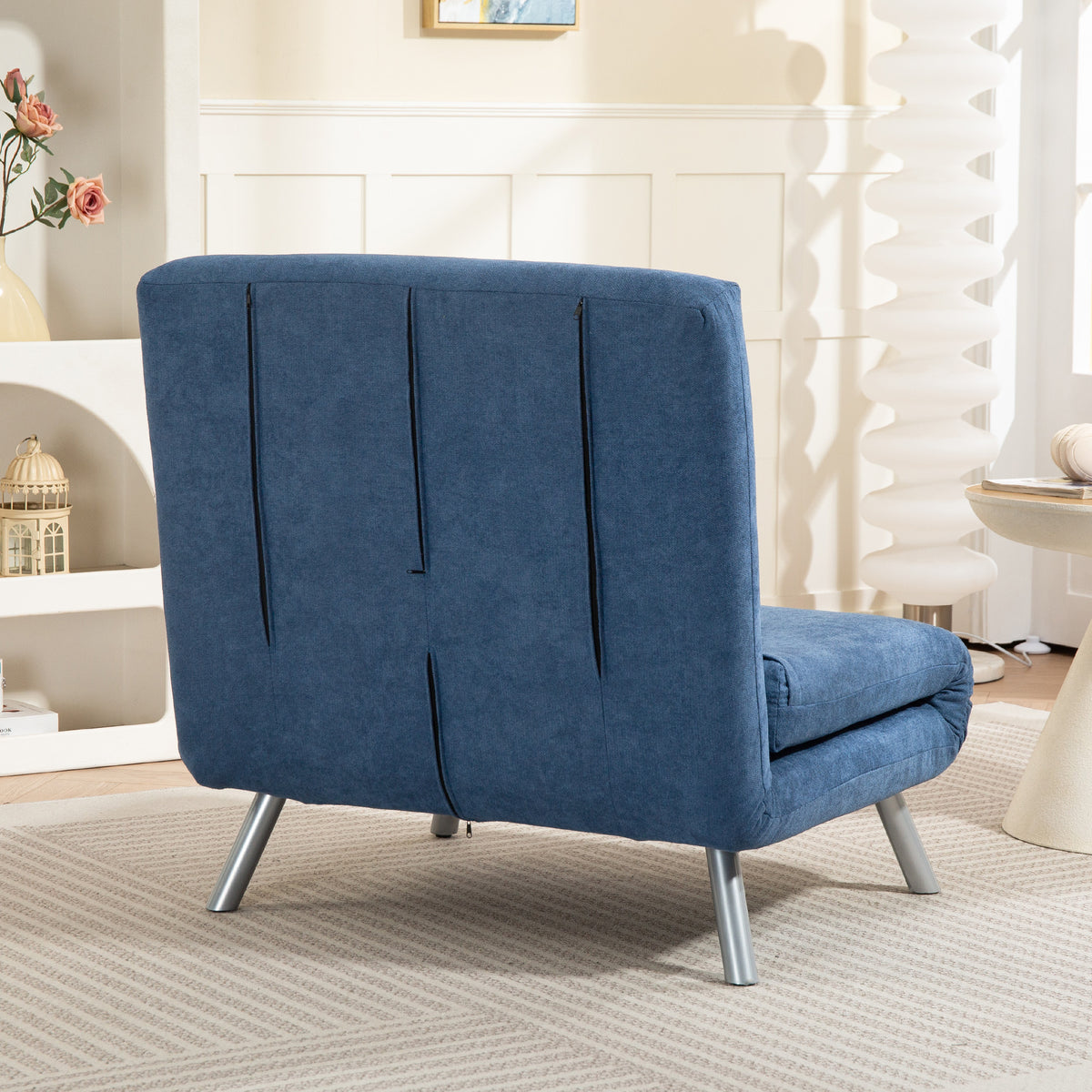 Fauteuil convertible 1 place, fauteuil-lit clic-clac 3 en 1 avec dossier réglable, oreiller, assise large, bleu-8