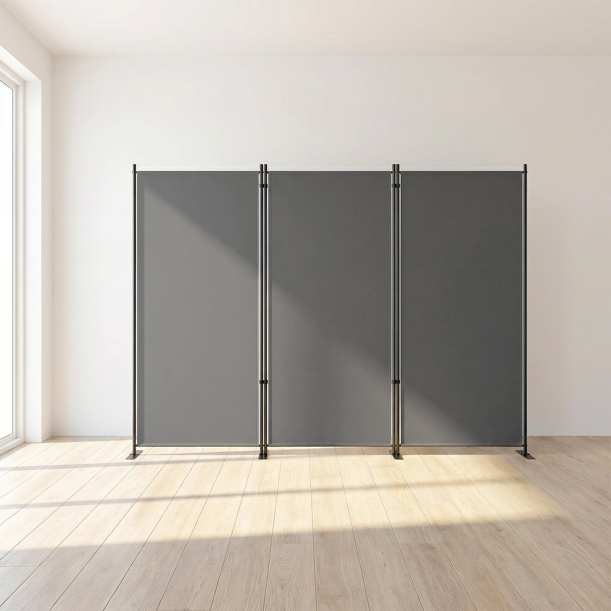 Paravent de Jardin Brise-Vue Extérieur 3 Volets Occultant Pieds en Métal Stable 260x180cm Gris Foncé-2
