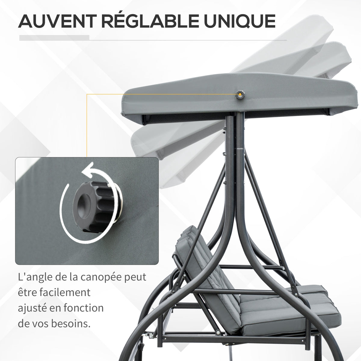 Balancelle de Jardin 3 Places Convertible Inclinaison Toit réglable Matelas Grand Confort Rembourrage 7 cm fourni-3