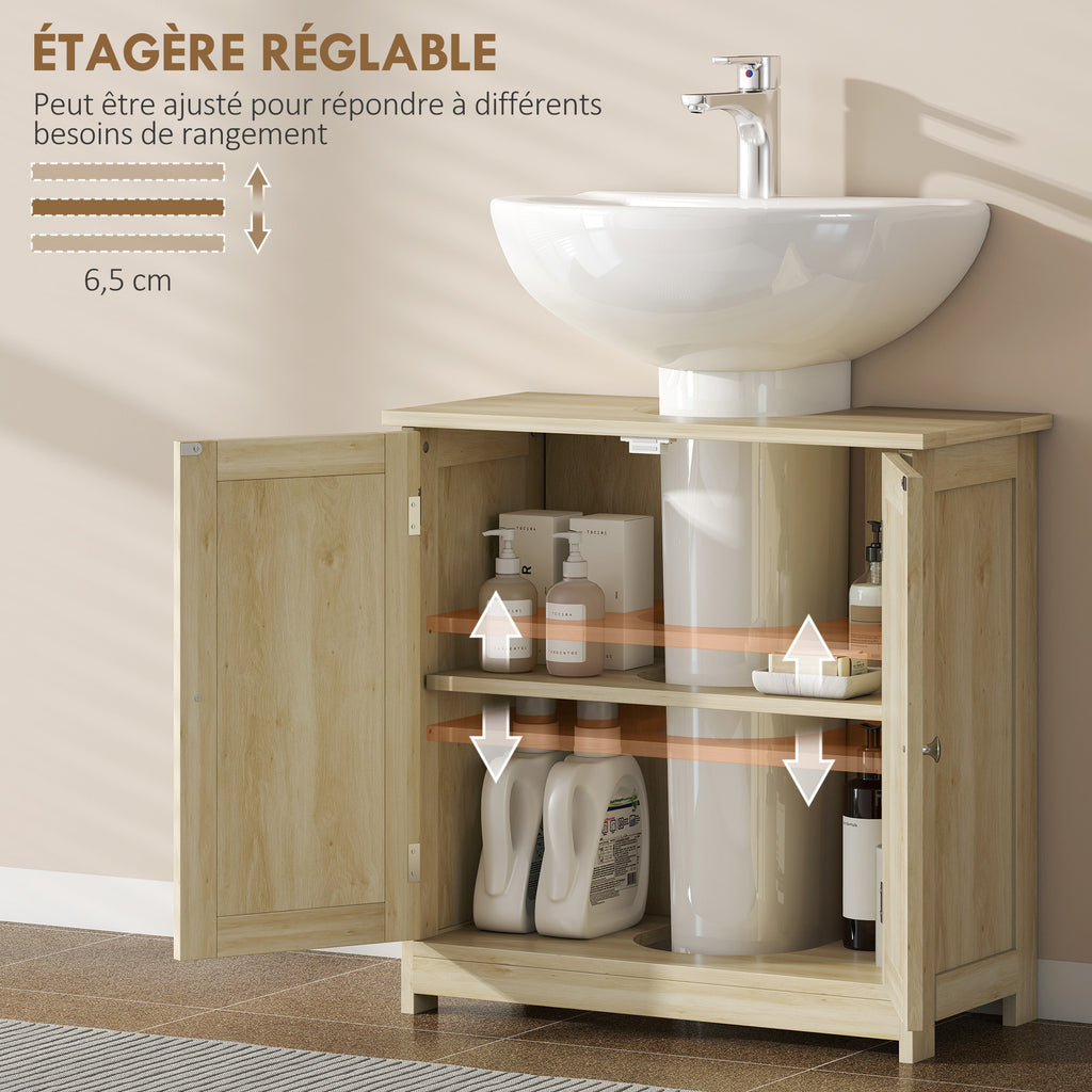 Meuble Salle de Bain sous Lavabo, Meuble sous-Vasque, Placard 2 Portes avec Étagère, 60x30x60cm, Chêne-5