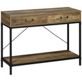 Table Console Table d'appoint d'entrée Industriel dim. 100L x 35l x 76H cm avec 2 tiroirs et 1 plateau Aspect Bois-0