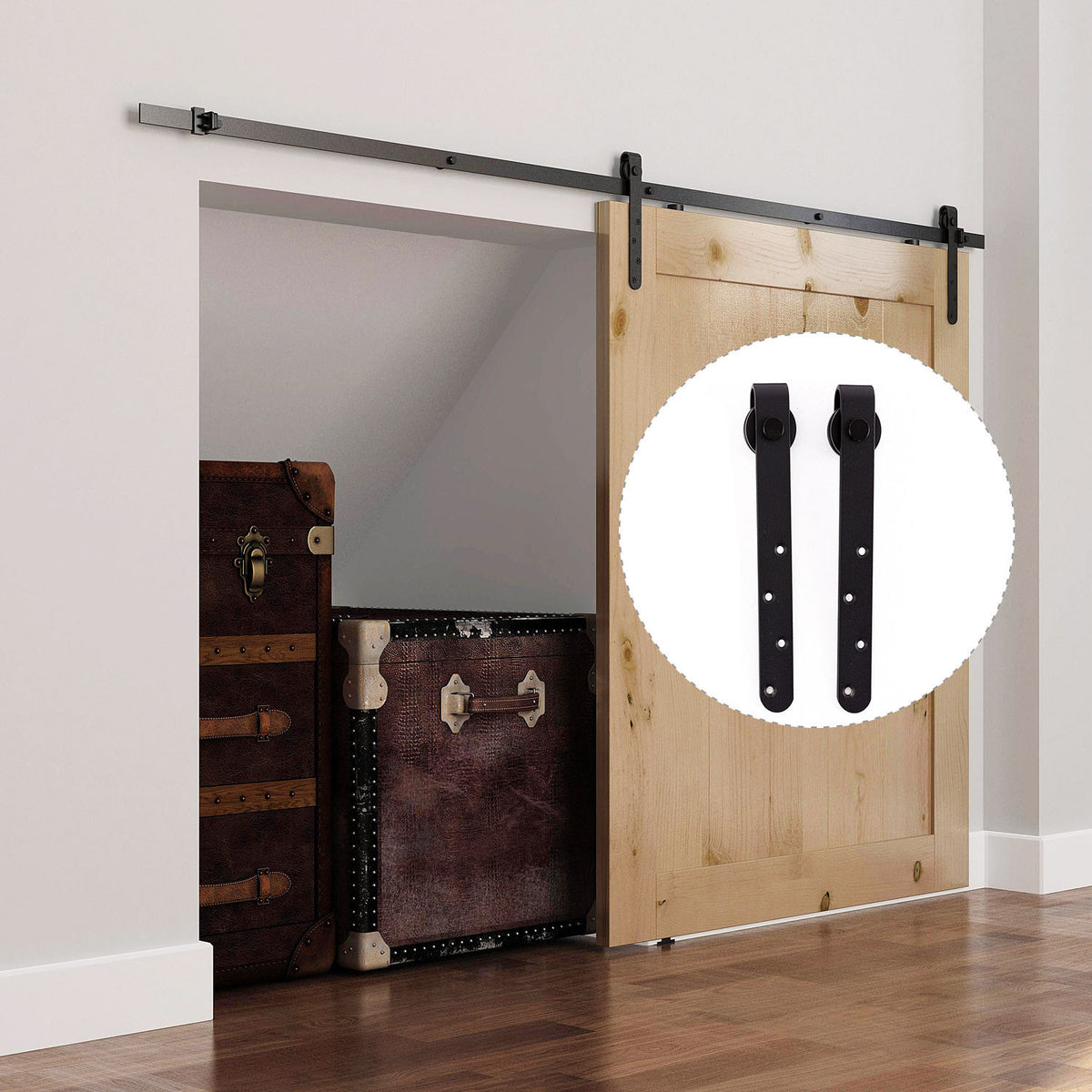 Kit de Porte Coulissante, Système Galandage avec Porte Épaisseur 20-25 mm, Largeur Max. 0,9 m, Charge 20 kg, Acier Noir-5