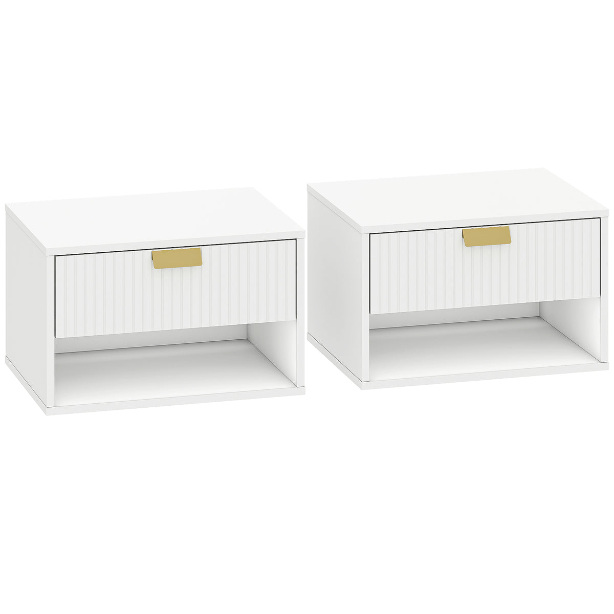 Lot de 2 tables de chevet murales, tables de nuit suspendues avec tiroir rainuré et étagère ouverte, 40 x 30 x 25 cm, blanc-0