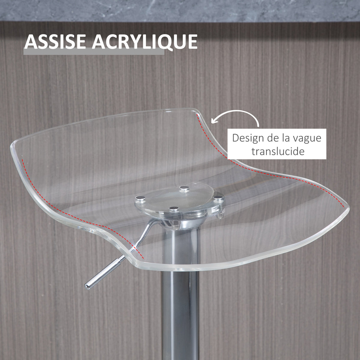 Lot de 2 tabourets de bar design contemporain assise acrylique et piètement métal - pivotant 360° - hauteur réglable avec repose-pieds - transparent-3