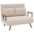 Canapé convertible 2 places avec dossier réglable à 5 niveaux et 2 coussins rembourrés, revêtement effet velours, beige-0