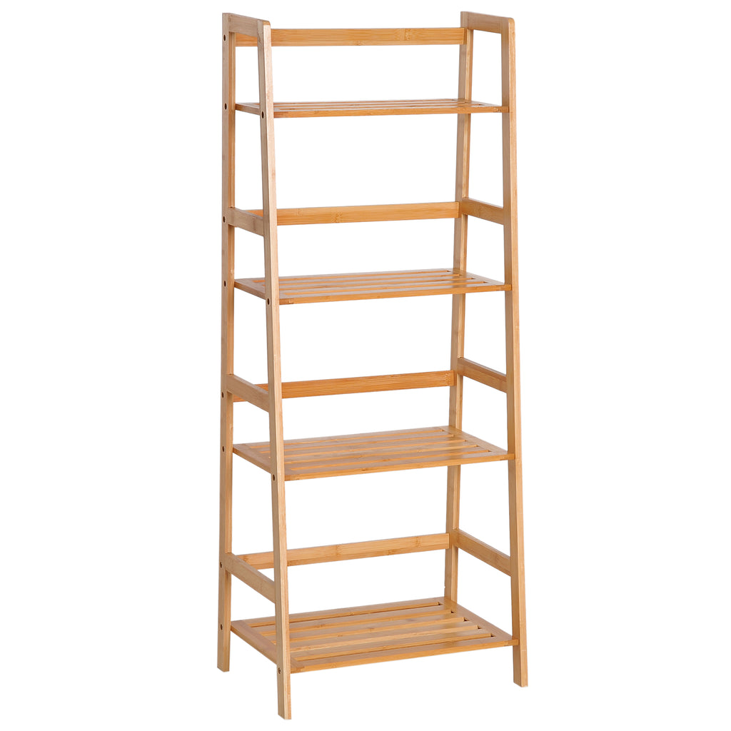 Etagère échelle en bambou 4 niveaux bibliothèque style naturel 48L x 31,5l x 120H cm-0