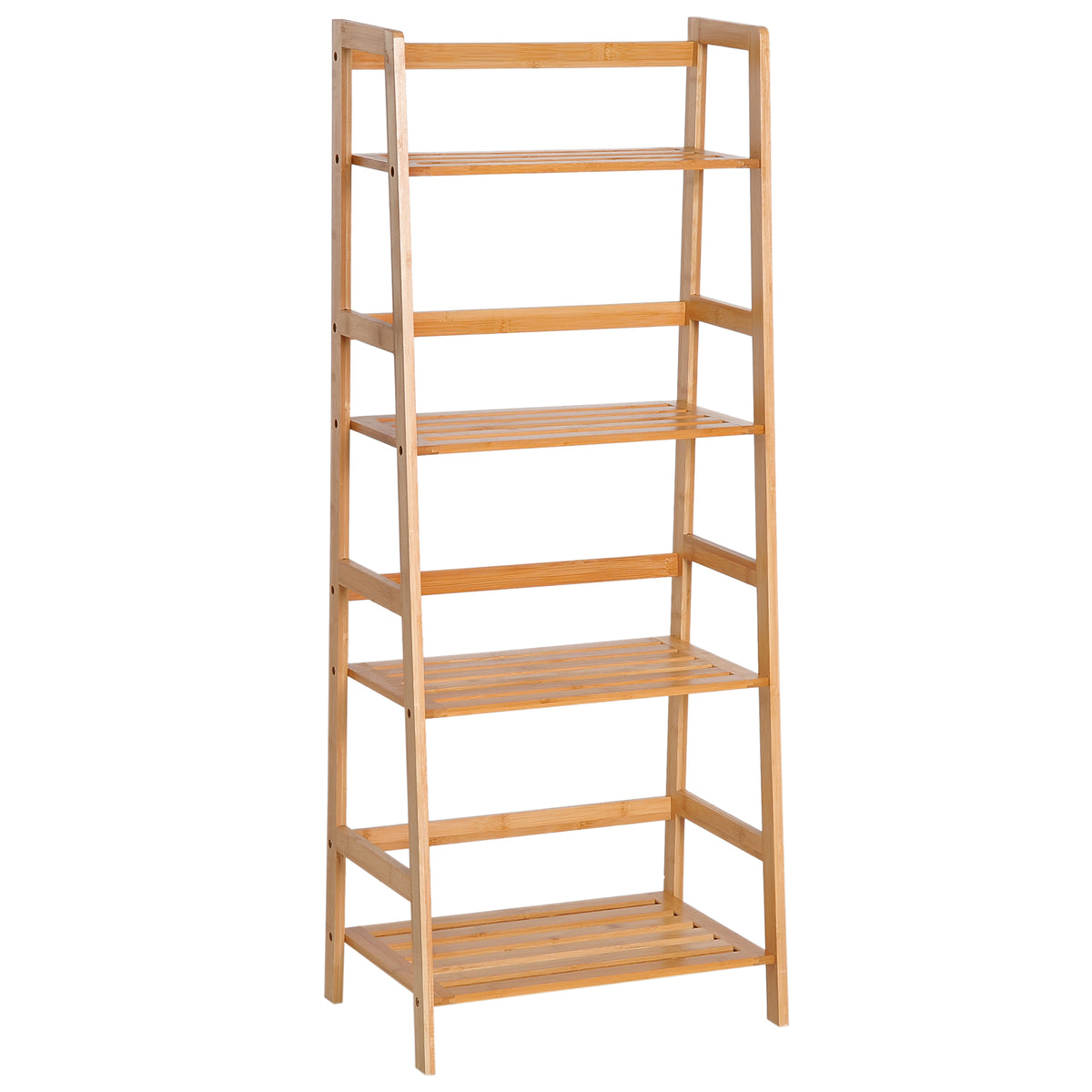 Etagère échelle en bambou 4 niveaux bibliothèque style naturel 48L x 31,5l x 120H cm-0