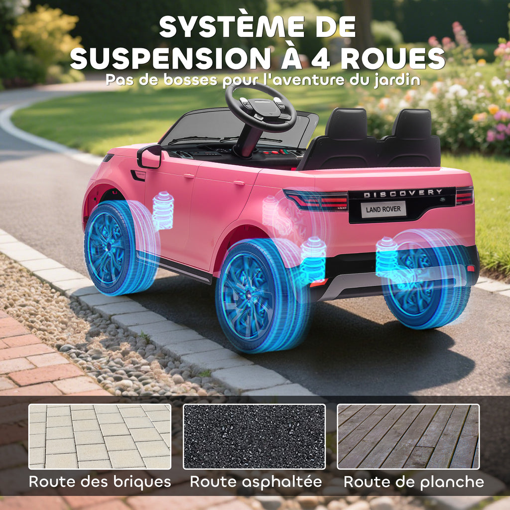 Voiture électrique enfant véhicule électrique Land Rover Discovery 12V télécommande 2,4 G 2 moteurs 105x68,5x58cm rose-4