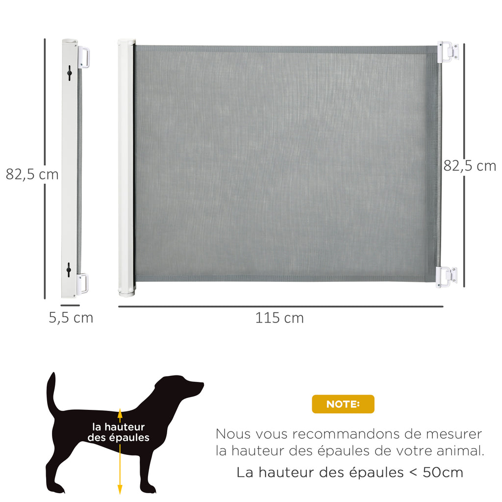 Lot de 2 barrières de sécurité barrière animaux rétractable automatique 1,15L x 0,83H m textilène acier  gris-2
