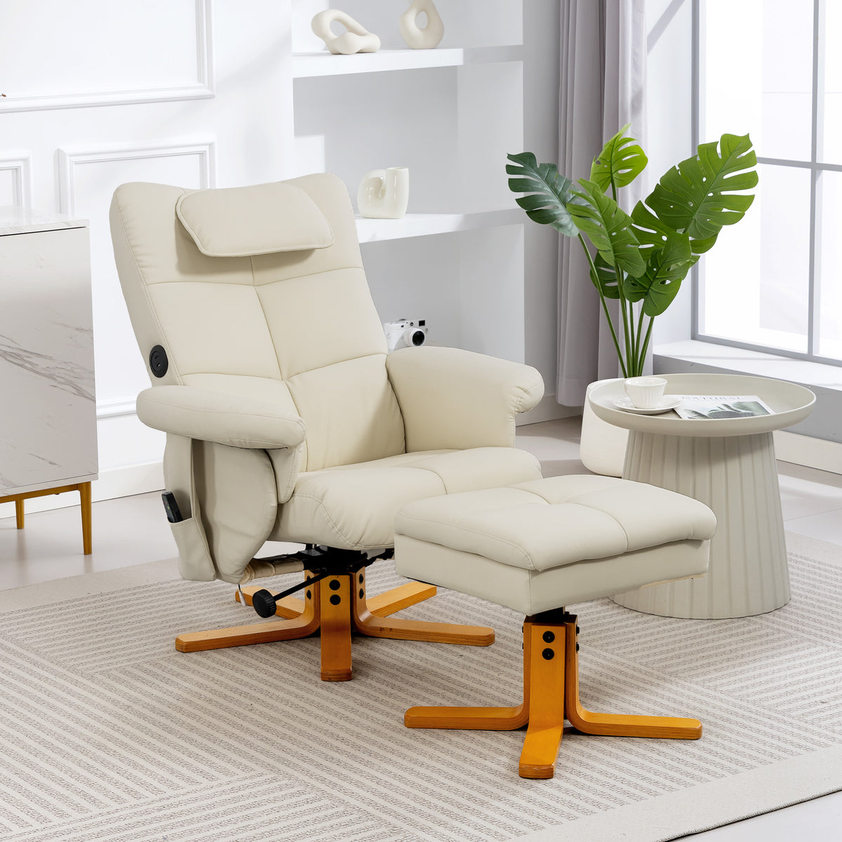 Fauteuil massant avec repose-pied, dossier inclinable jusqu'à 135°, coffre de rangement, télécommande-1