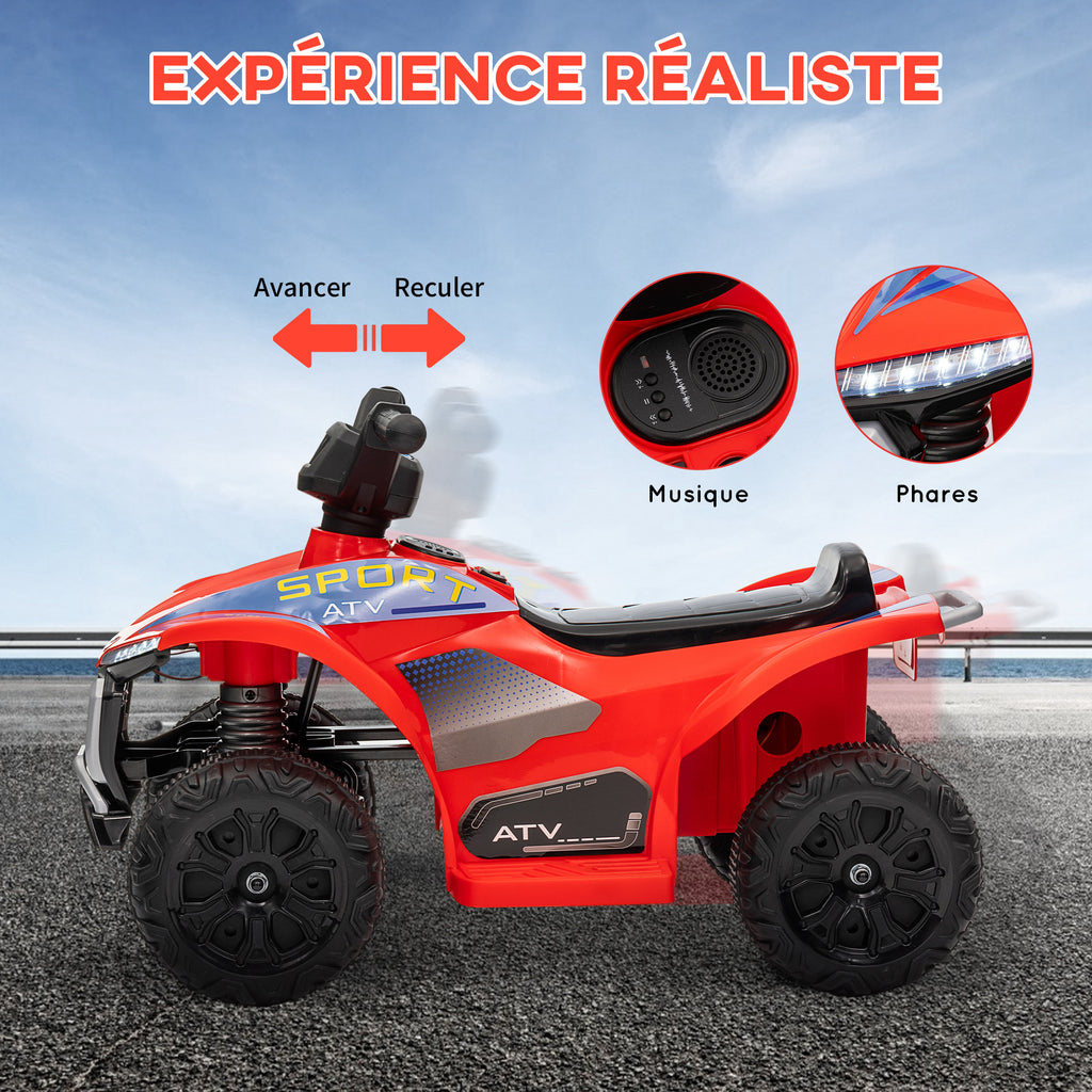 Quad électrique enfant 6V voiture électrique enfants vitesse de 2,5 km/h pour enfants 18-36 mois 71 x 40,5 x 45 cm rouge-4