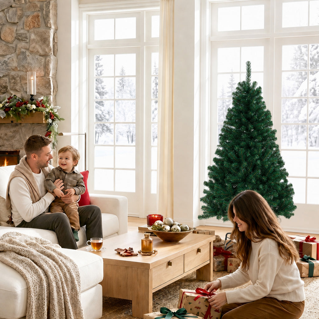 Sapin de Noël Artificiel 150 cm, Arbre de Noël avec 420 Pointes de Branches Articulées, Support Pliable en Acier, Vert-9