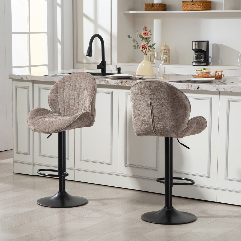 Lot de 2 tabourets de bar forme de coquillage, dossier, hauteur réglable et repose-pieds, cadre en acier, marron-1