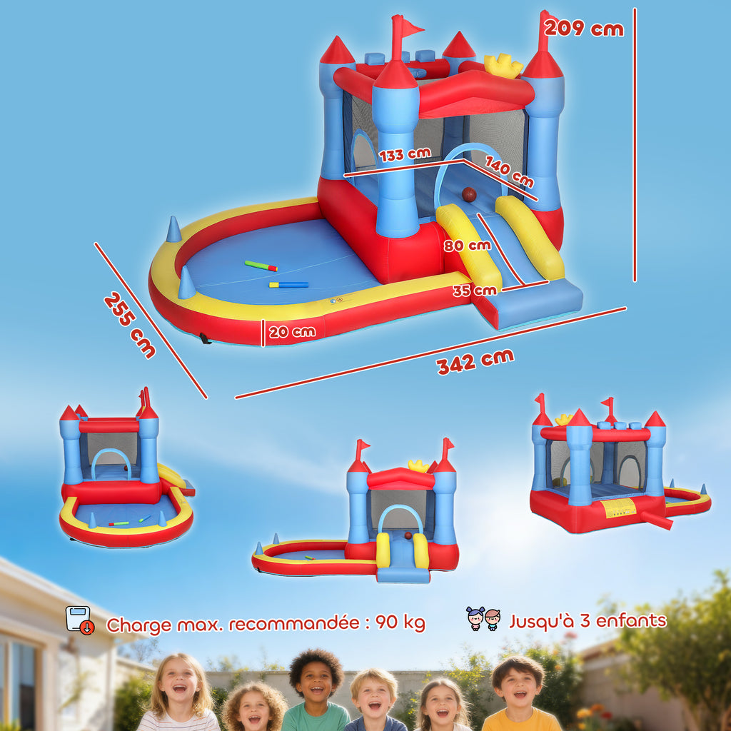 Château gonflable avec souffleur, aire de jeux gonflable avec toboggans, trampoline, piscine à balles, multicolore-2