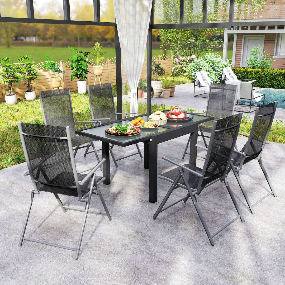 Table Extensible de Jardin Grande Taille dim. dépliées 160 x 80 x 75 cm Aluminium Plateau Verre trempé transparent-6