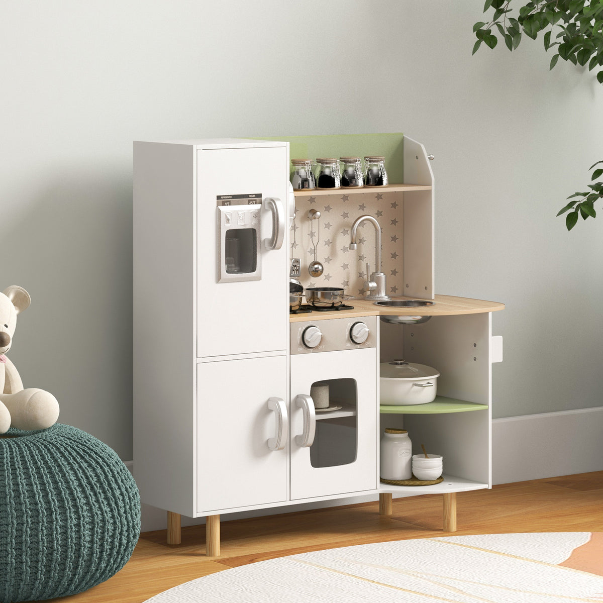 Cuisine enfant 3-8 ans jeu d'imitation avec machine à glaçons, évier mobile en acier inoxydable 84 x 34 x 89 cm blanc-1
