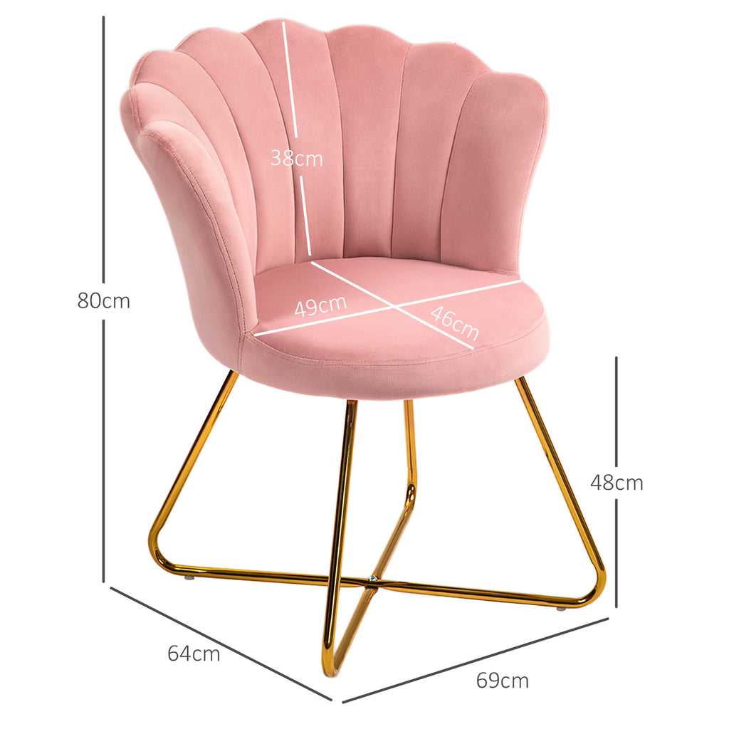 Fauteuil coquillage chaise coiffeuse fauteuil en velours fauteuil de salon avec pieds en acier 69 x 64 x 80 cm rose-2