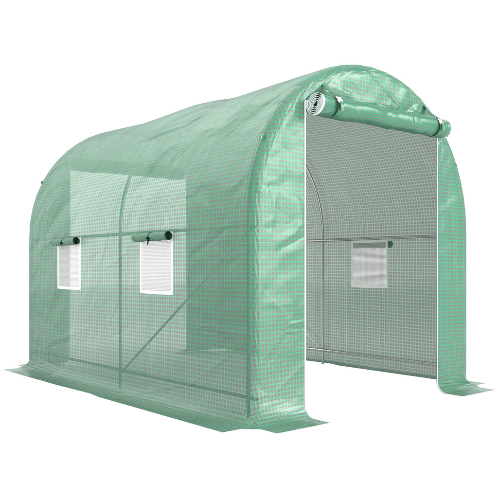 Serre de Jardin Tunnel Surface Sol 6 m² châssis Tubulaire renforcé Porte zippée 4 fenêtres enroulables Vert-0