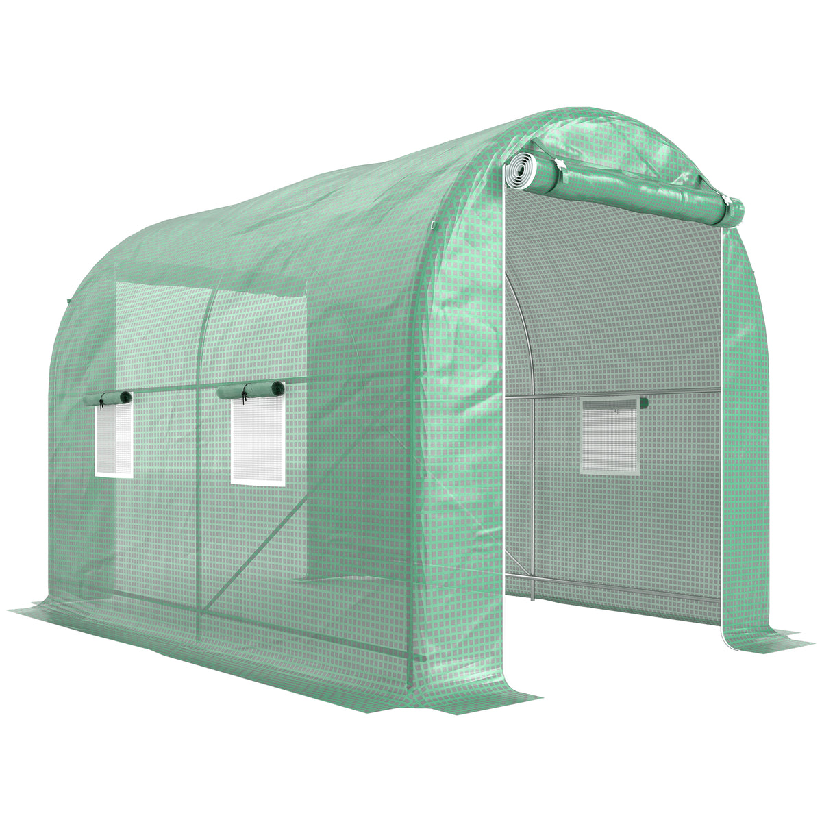 Serre de Jardin Tunnel Surface Sol 6 m² châssis Tubulaire renforcé Porte zippée 4 fenêtres enroulables Vert-0