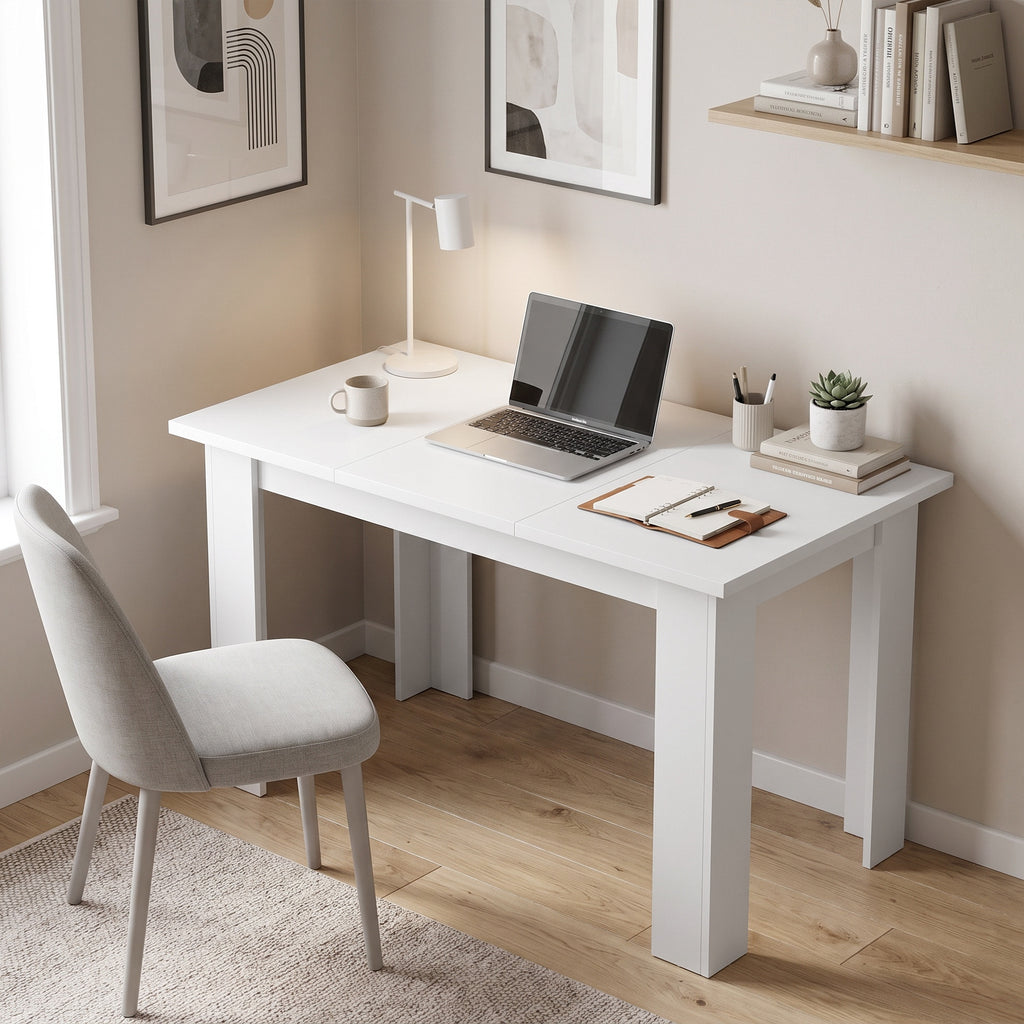 Table à Manger pour 4 Personnes avec Plateau Relevable et Rangements Cachés, 120 x 60 x 75,5 cm, Blanc-7