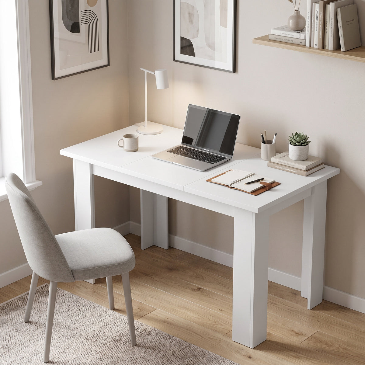 Table à Manger pour 4 Personnes avec Plateau Relevable et Rangements Cachés, 120 x 60 x 75,5 cm, Blanc-7
